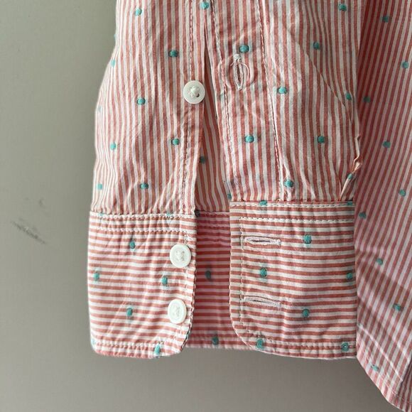 Gap Womens Long Sleeve Shirt Button-down Sz Large Striped Bright Coral Teal - Picture 5 of 9